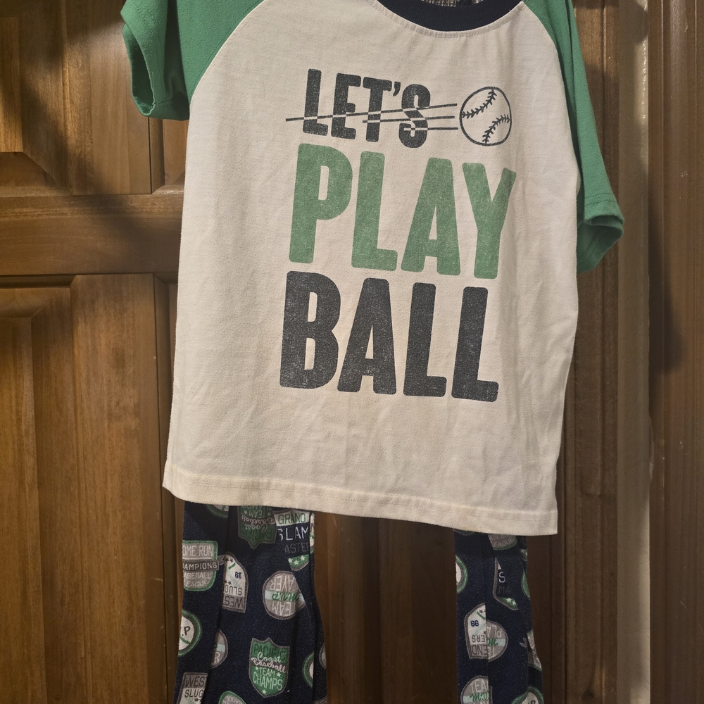 Green and White Kids Pajamas - Let's Play Ball